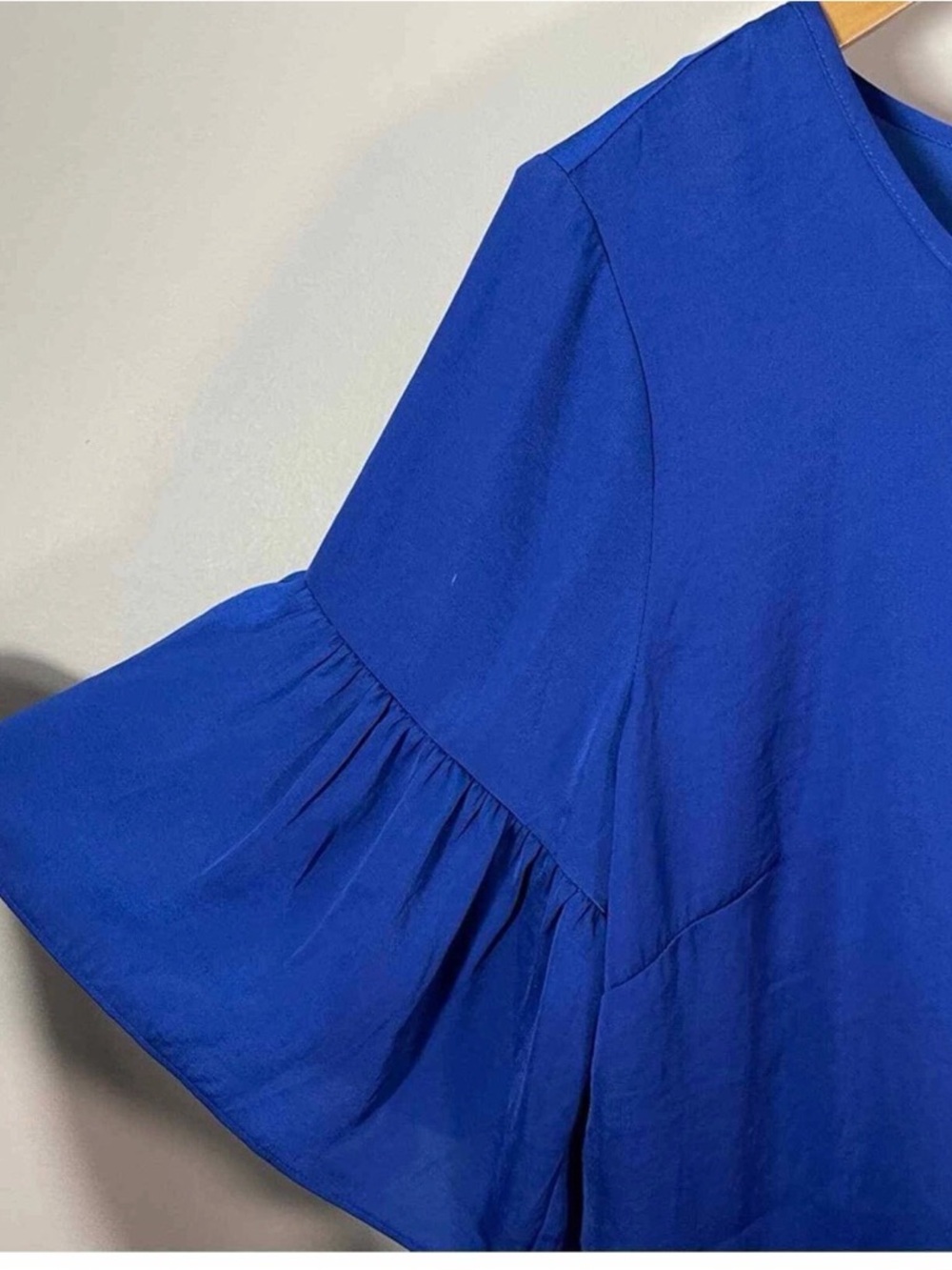 CAbi Short Ruffle Sleeve Satin Tee in Royal Blue - Picture 3 of 6
